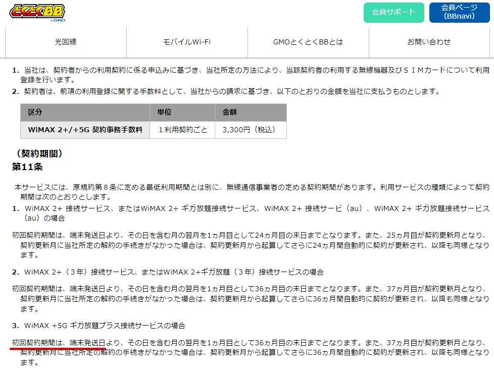 GMOとくとくBB WiMAX 5G サービス開始日（契約開始日）