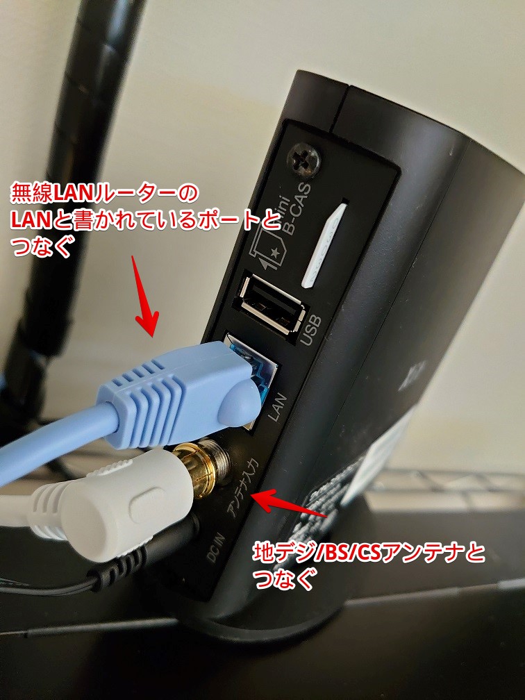 無線LANルーターとアンテナ線をつなぐ